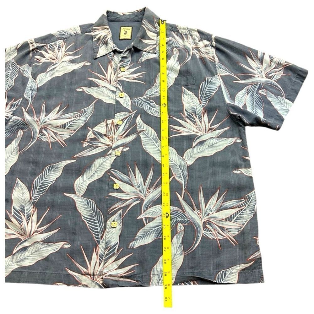 JAMAICA JAXX Men's Woven Silk Hawaiian Camp Shirt Wood Buttons Blue Gray Sx XXL - Picture 7 of 11